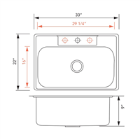 Pelican PL-VT3322-1 18G Stainless Steel Single Bowl Topmount Kitchen Sink 33'' x 22'' w/ 1 Hole